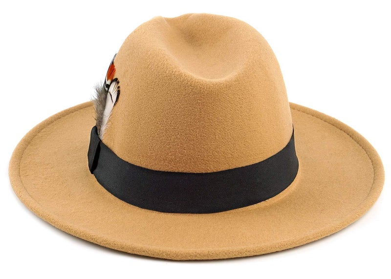 FADACHY Classic Fedora Hat for Men & Women Wide Brim Felt Hat Panama Dress Hat Camel Fedora, L Large XL - Image 5